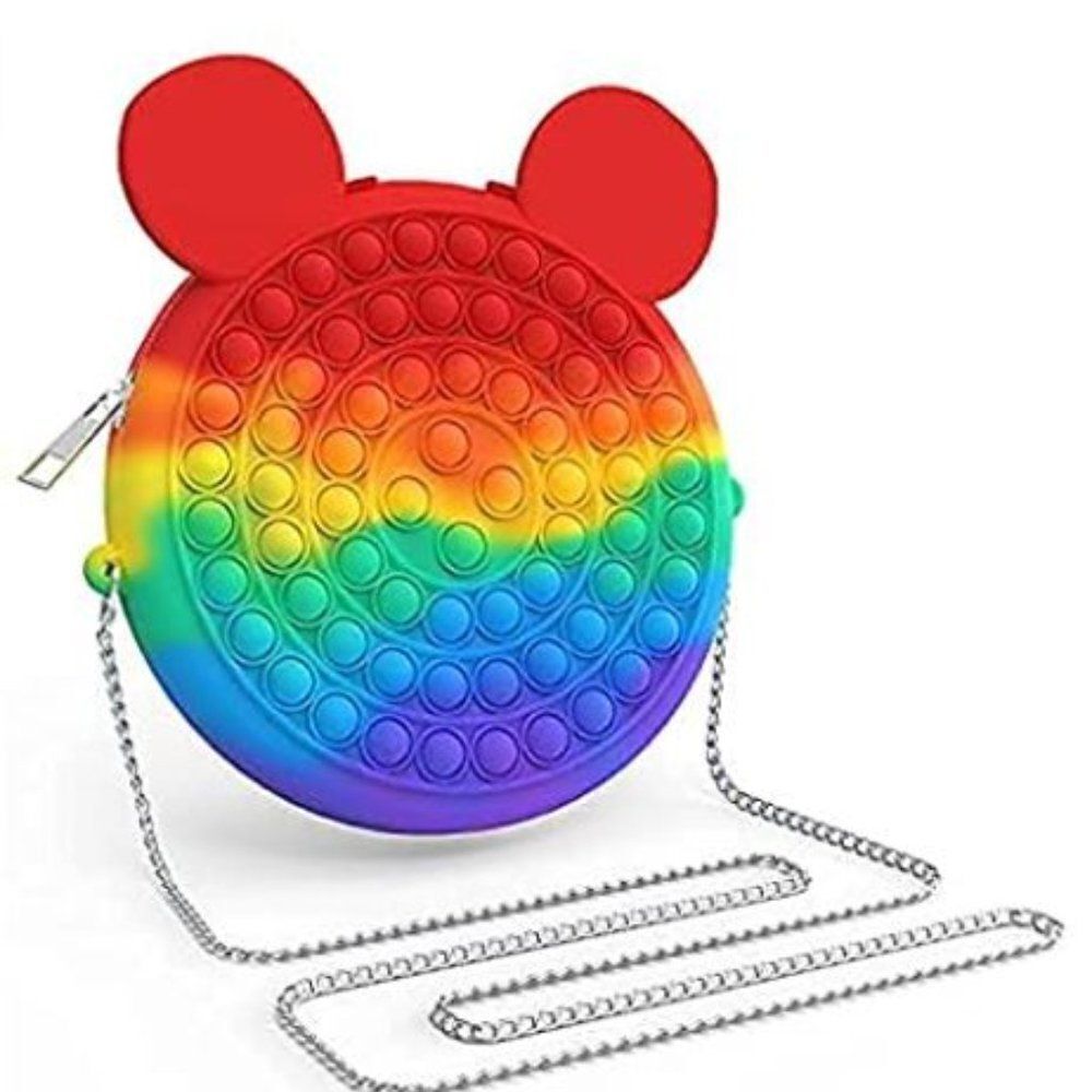 Rainbow Mouse Pop Fidget Purse with Metal Chain